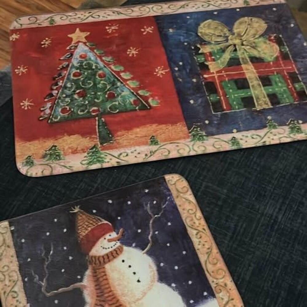 Set of 2 Christmas Glass Cutting Boards Vtg